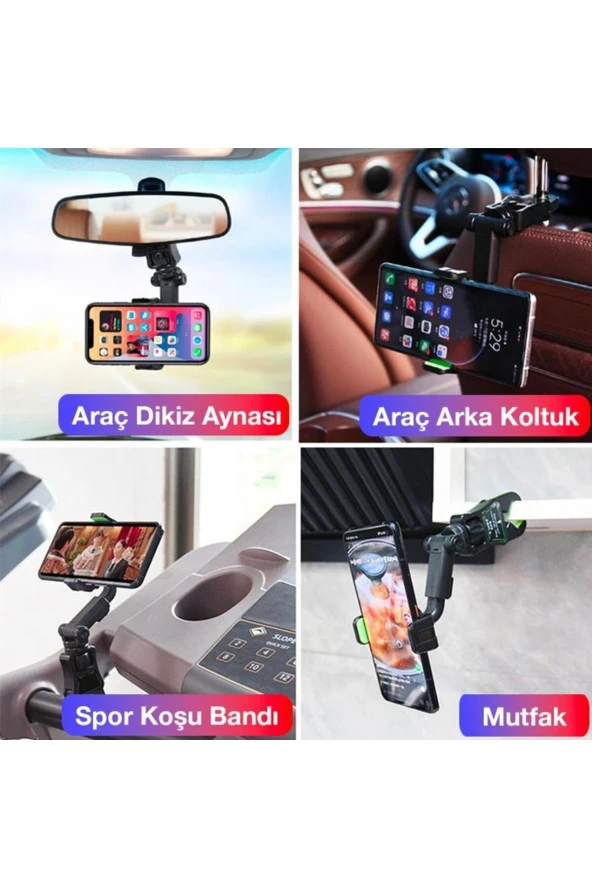 Araç Içi Telefon Tutucu 360 Dönebilen Multifonksiyonel Dikiz Aynası Araç Telefon Tutucu - 4