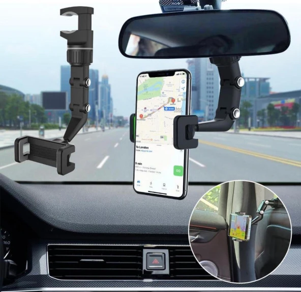 Araç İçi Telefon Tutucu Dikiz Aynası Uyumlu Çok Fonksiyonel 360 Ayarlanabilir Başlık - 3