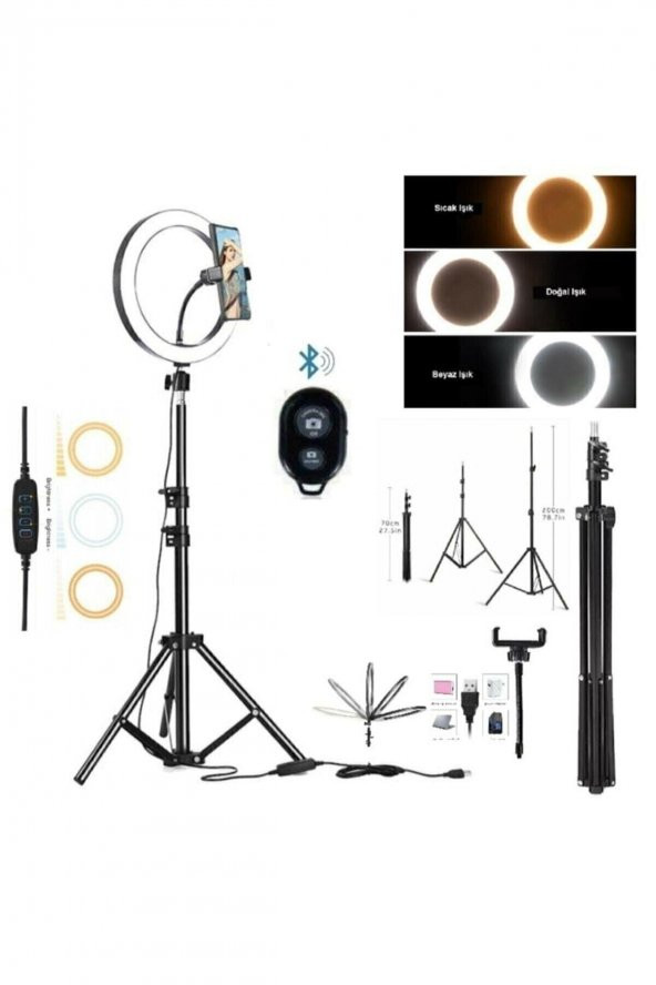 Ring Light Led Işıklı Tripod Bluetooth Kumandalı 14 Inç Halka Yotuber Tiktok Makyaj Işığı