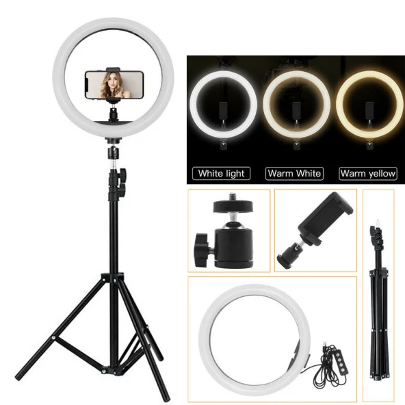 14 Inç Youtuber Video Oda Çekimleri Için Ring Light Sürekli Beyaz Led Işık Halka Led Işık 2m Tripod - 3