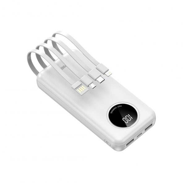 Phixi Force P21 LED Ekranlı Micro Lightning Type-C ve USB-A Kablolu 20.000mAh Powerbank