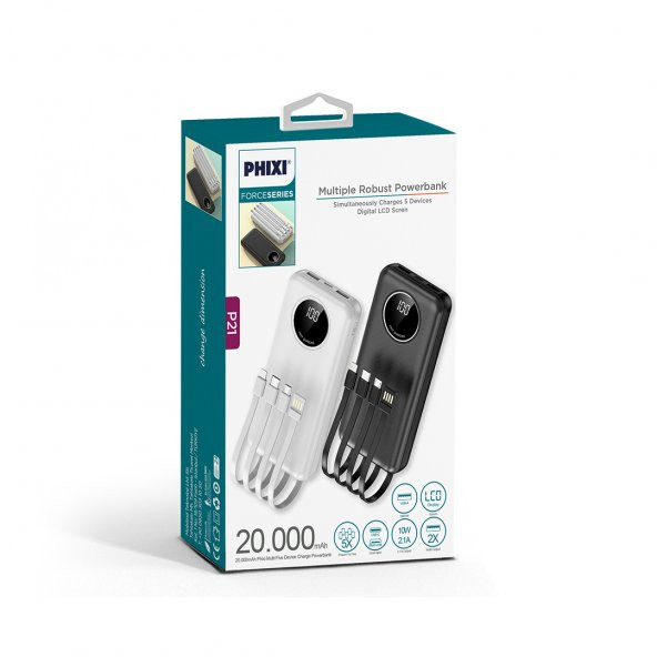 Phixi Force P21 LED Ekranlı Micro Lightning Type-C ve USB-A Kablolu 20.000mAh Powerbank - 2