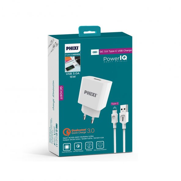 Phixi Force QCH261T Power IQ Qualcomm 3.0 Hızlı Type-C USB Şarj Cihazı - 2