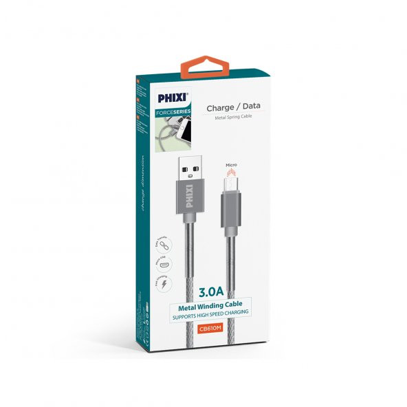 Phixi CB610M Force Metal Örgü 100 Cm Micro USB Şarj ve Data Kablosu - 2