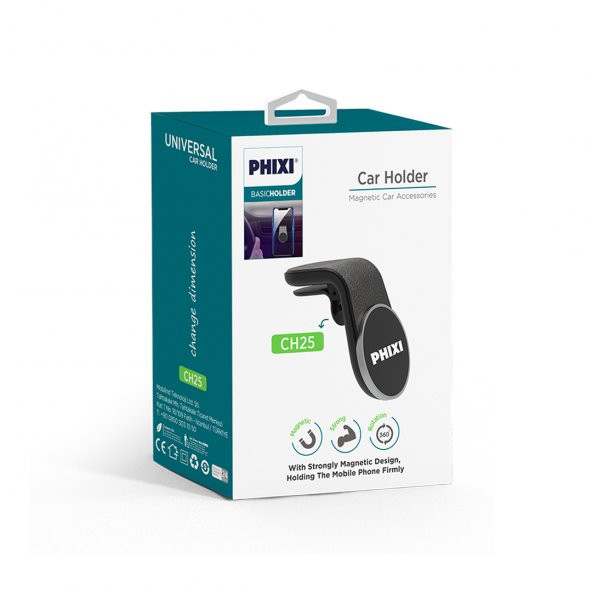 Phixi Basic CH25 L Kesim 6X Güçlendirilmiş Mıknatıslı Araç İçi Telefon Tutucu - 2
