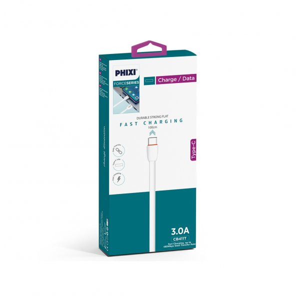 Phixi CB411T Force Yassı Kablolu 100 Cm Type-C USB Şarj ve Data Kablosu - 2