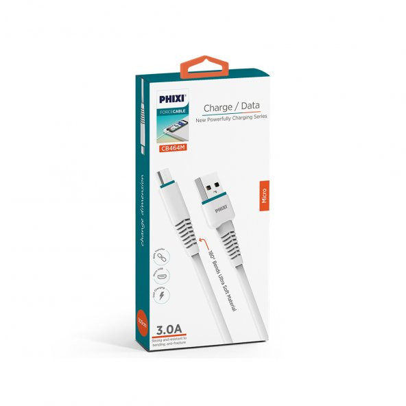 Phixi Force CB464M Esnek ve Güçlendirilmiş Micro USB Şarj ve Data Kablo - 2