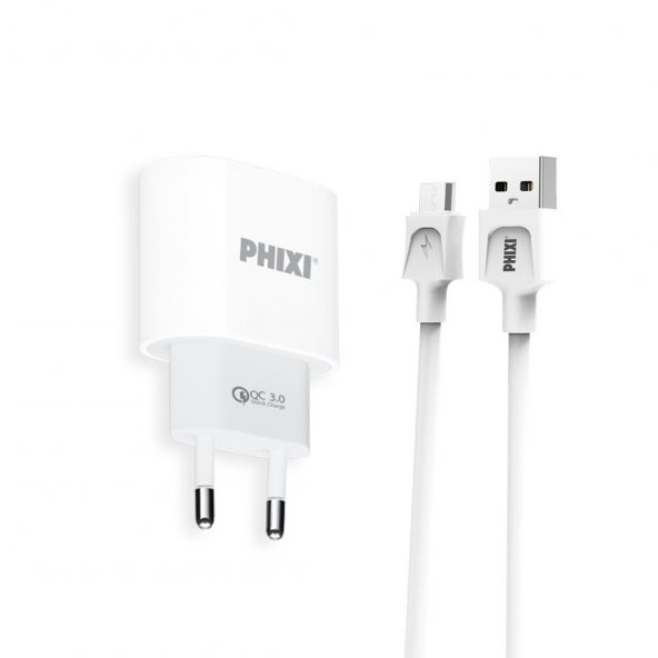 Phixi QCH271M Force Akım Korumalı 15W / 3A Qualcomm 3.0 Micro USB Kablolu Şarj Cihazı