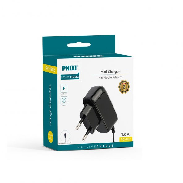 Phixi Massive PCH882 1.0A İnce Uçlu Mini Mobile Şarj Cihazı - 2