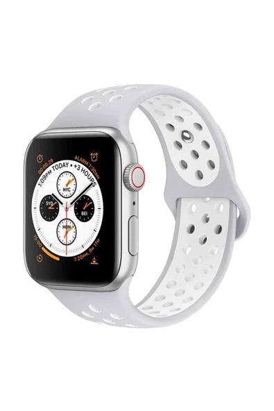 Apple Watch Silikon Delikli Kordon 1-2-3-4-5 Serisi 42 - 44 Mm Uyumlu Siyah Yeşil - 7