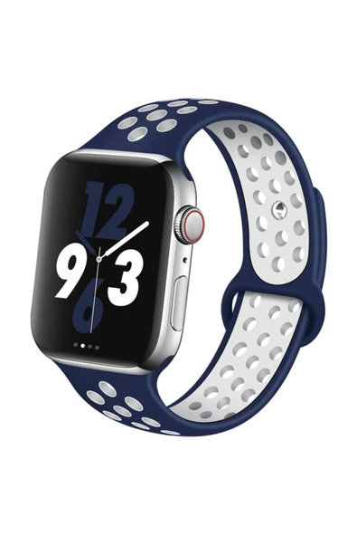 Apple Watch Silikon Delikli Kordon 1-2-3-4-5 Serisi 42 - 44 Mm Uyumlu Siyah Yeşil - 4