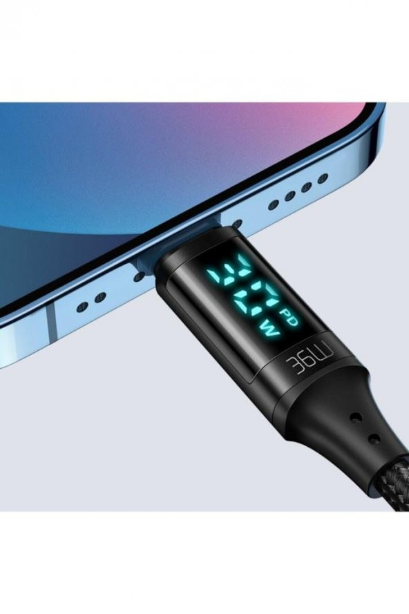 Ca-1030 36w Type-c To Lightning Dijital Göstergeli Data-şarj Kablosu 1.2m-siyah - 2