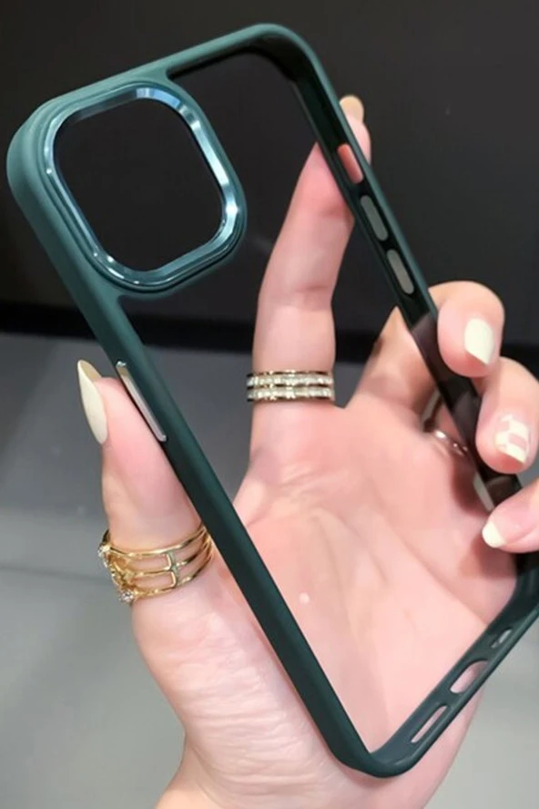 Iphone 13 Pro Max Uyumlu Kristal Bold Serisi Darbeye Dayanıklı Metal Lens Koruma Özel Lüks Kılıf