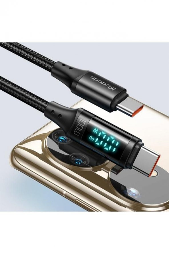 Ca-1100 100w Type-c To Type-c Dijital Göstergeli Data-şarj Kablosu 5a 1.2m-siyah - 4