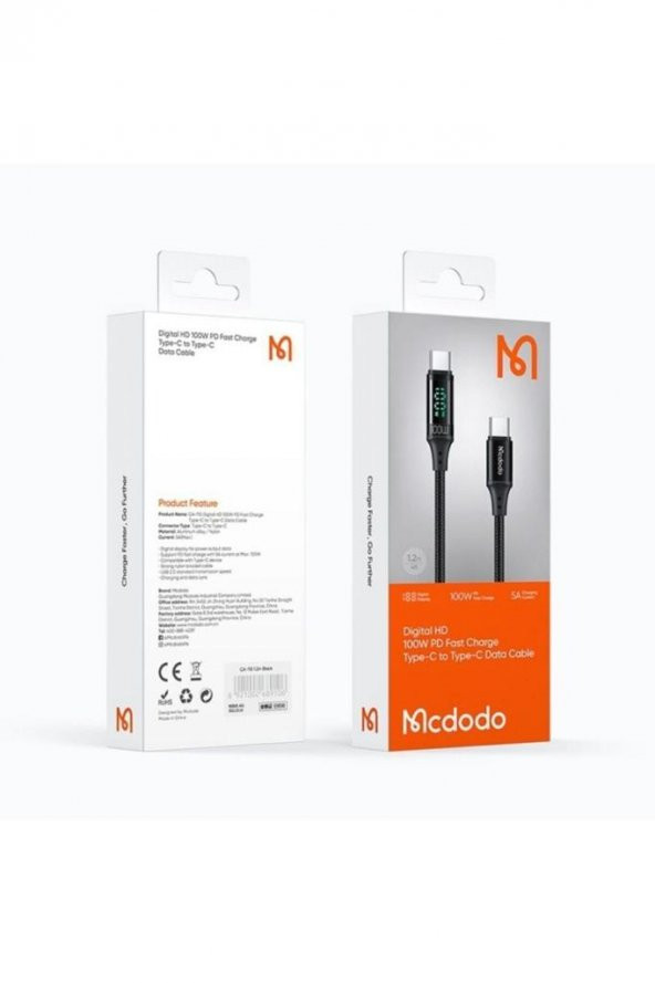 Ca-1100 100w Type-c To Type-c Dijital Göstergeli Data-şarj Kablosu 5a 1.2m-siyah - 5