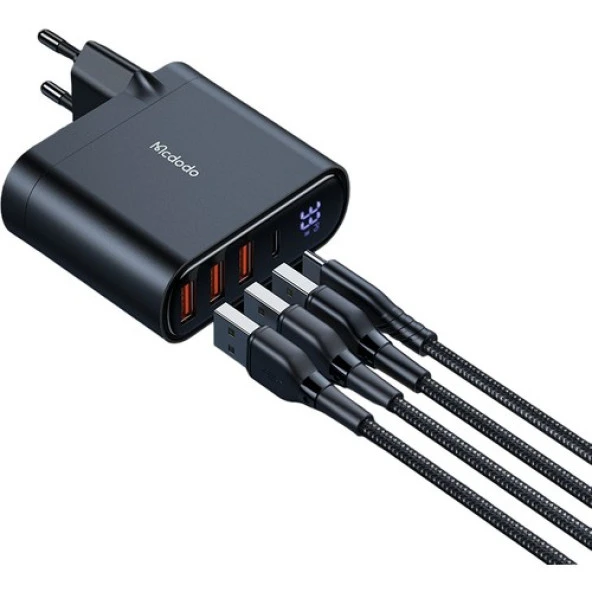 Mcdodo CH-2251 33W 1xtype-C 3xusb Girişli Dijital Göstergeli Şarj Adaptörü+Type-C To Iphone Kablo 1.2m -Siyah - 4