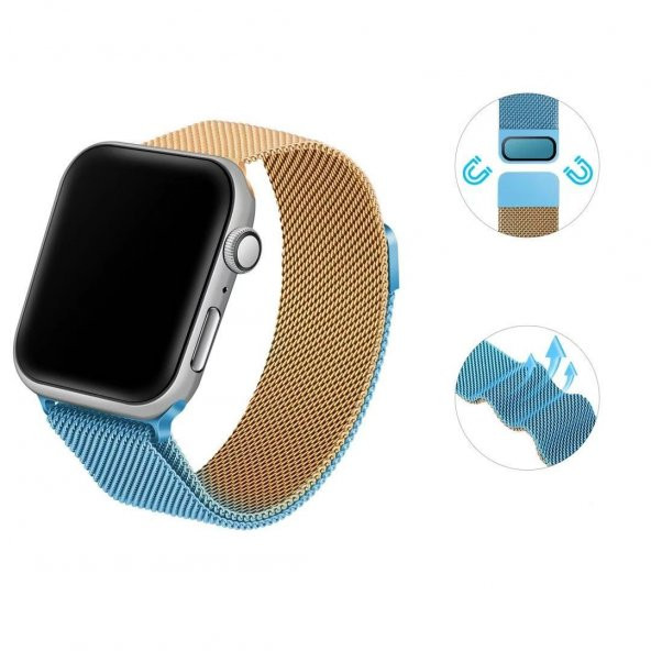 Apple Watch 7 45mm Mıknatıslı Metal Tel Örgü Işlemeli Kordon - 3
