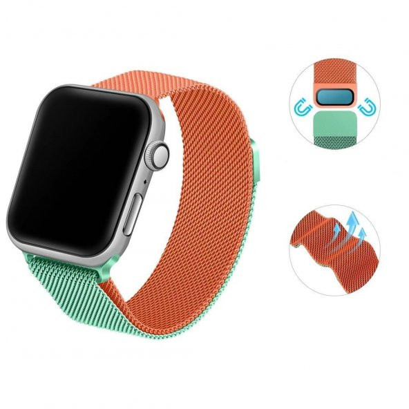 Apple Watch 7 45mm Mıknatıslı Metal Tel Örgü Işlemeli Kordon - 6