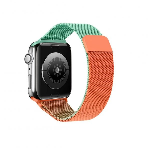 Apple Watch 7 45mm Mıknatıslı Metal Tel Örgü Işlemeli Kordon - 7