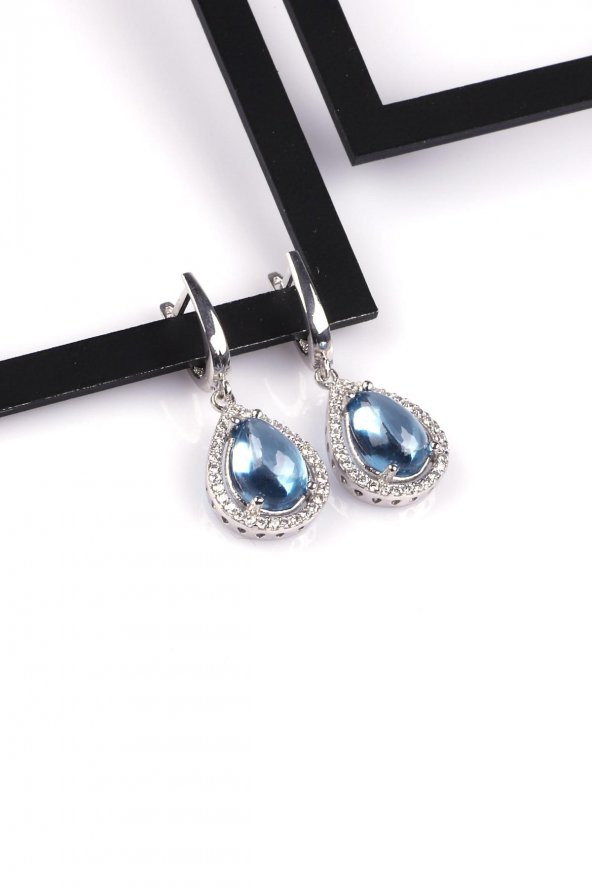 Topaz Doğal Taş 925 Ayar Gümüş Küpe