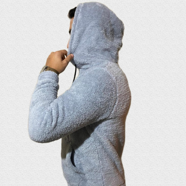 Erkek Gri Peluş Sweatshirt - 2