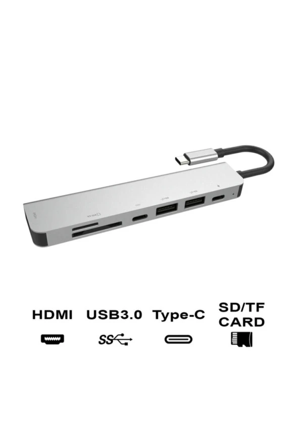 7 In 1 Sd Usb Type-c Hub Hdmı Girişli Macbook Çevirici Çoklayıcı - 2