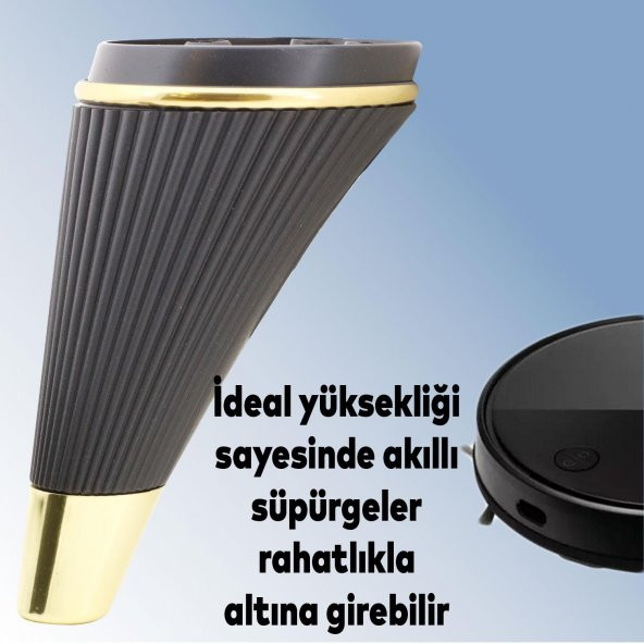 Lüks Mobilya Kanepe Sehpa TV Ünitesi Koltuk Ayağı 15 cm Siyah Gold Baza Ayak - 5