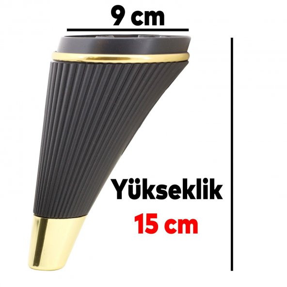 Lüks Mobilya Kanepe Sehpa TV Ünitesi Koltuk Ayağı 15 cm Siyah Gold Baza Ayak - 6