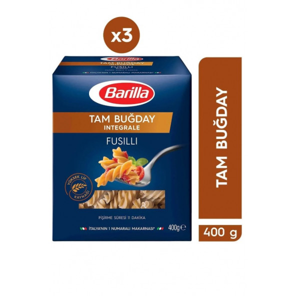 Barilla Tam Buğday Burgu Makarna (Integrale Fusilli) 400 g. 3'lü