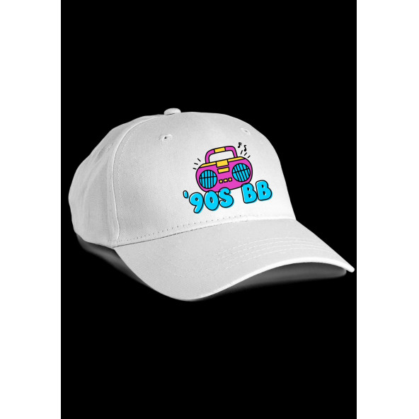 '90s BB BASKILI UNISEX BEYAZ SİPERLİ ŞAPKA