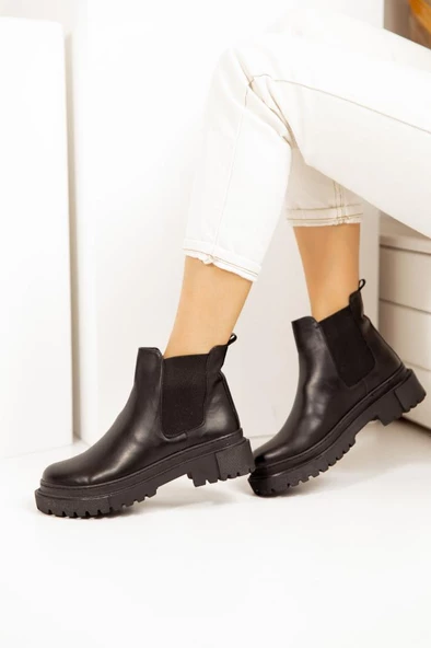 Kenar Lastik Detaylı Kalın Tabanlı Chelsea Kadın Bot - 8