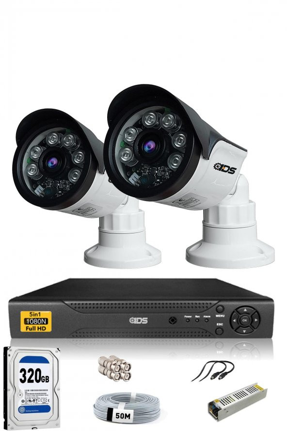 2 Kameralı SET - 5MP SONY Lensli Full HD Gece Görüşlü Güvenlik Kamerası Sistemi - 320 Dış