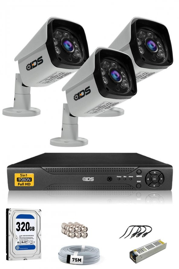 3 Kameralı SET - 5MP SONY Lensli Full HD Gece Görüşlü Güvenlik Kamerası Sistemi 320 Dış