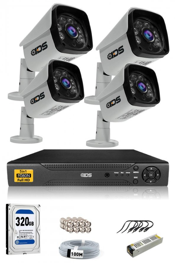 4 Kameralı SET - 5MP SONY Lensli Full HD Gece Görüşlü Güvenlik Kamerası Sistemi 320 Dış