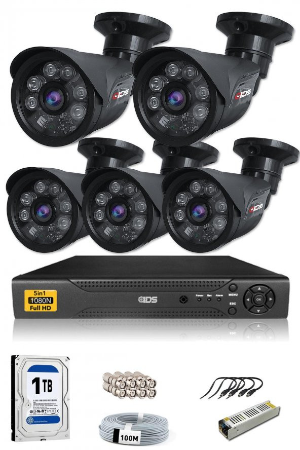 IDS - 5 Kameralı 5MP SONY Lensli 1080P FullHD Güvenlik Kamerası Sistemi - Cepten İzle - 1TBDış
