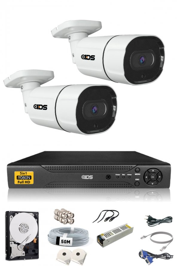 IDS - 2 Kameralı 5MP SONY Lensli 1080P FullHD Güvenlik Kamerası Sistemi - Cepten İzle - 250Dış
