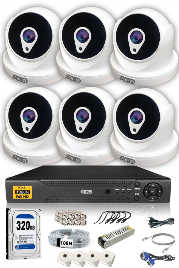 6 KAMERALI 5MP LENSLİ 1080P FULL SET GÜVENLİK KAMERASI SETİ KOLAY CEPTEN İZLE SABİT İP İSTEMEZ - 1