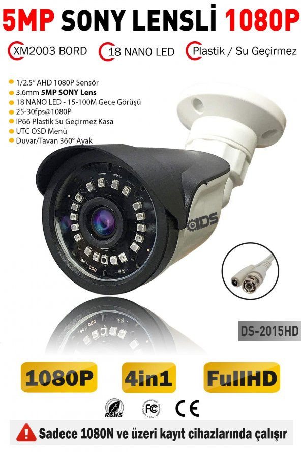 5MP SONY LENSLİ 1080P FULLHD - 18 NANO LED GECE GÖRÜŞLÜ - SU GEÇİRMEZ GÜVENLİK KAMERASI - 2
