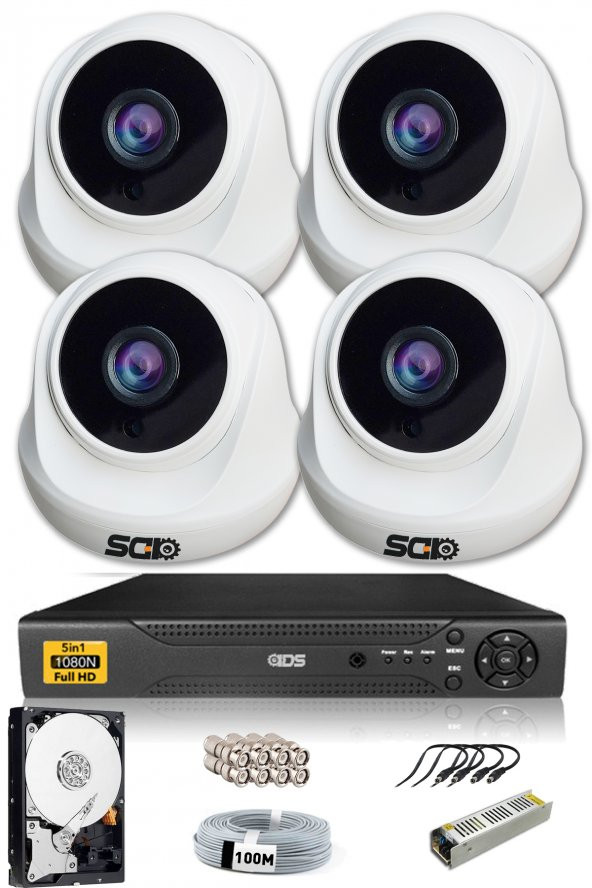 IDS - 4 Kameralı 5MP SONY Lensli 1080P FullHD Güvenlik Kamerası Sistemi - Cepten İzle - 250 İç