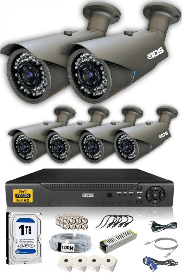 IDS - 6 Kameralı 5MP SONY Lensli 1080P FullHD Güvenlik Kamerası Sistemi - Cepten İzle - 1TBDış