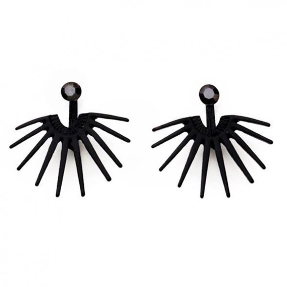 Mat Siyah Zirkon Taş Kadın Metal Jacket Küpe - 3