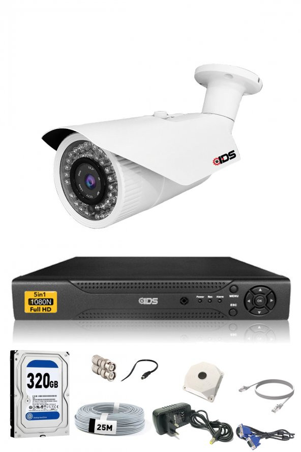 IDS - 1 Kameralı 5MP SONY Lensli 1080P FullHD Güvenlik Kamerası Sistemi - Cepten İzle - 320Dış