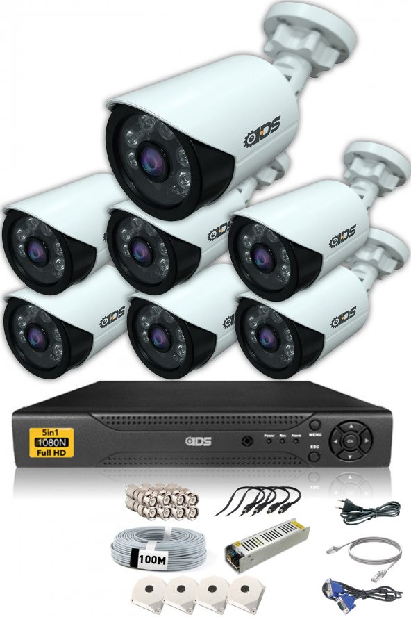 IDS - 7 Kameralı 5MP SONY Lensli 1080P FullHD Güvenlik Kamerası Sistemi - Hard Disksiz