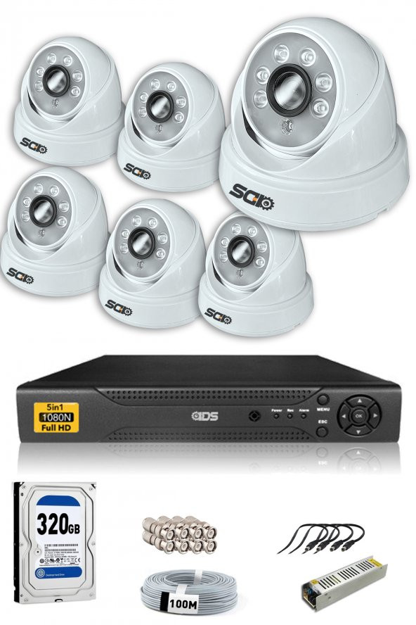 IDS - 6 Kameralı 5MP SONY Lensli 1080P FullHD Güvenlik Kamerası Sistemi - Cepten İzle - 320 İç