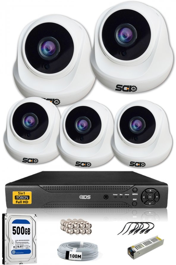 IDS - 5 Kameralı 5MP SONY Lensli 1080P FullHD Güvenlik Kamerası Sistemi - Cepten İzle - 500 İç