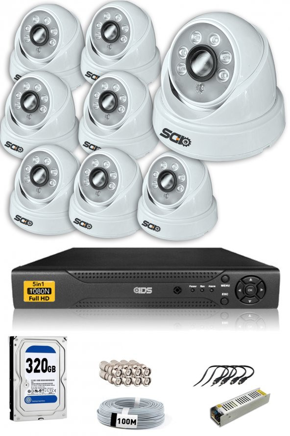 IDS - 8 Kameralı 5MP SONY Lensli 1080P FullHD Güvenlik Kamerası Sistemi - Cepten İzle - 320 İç