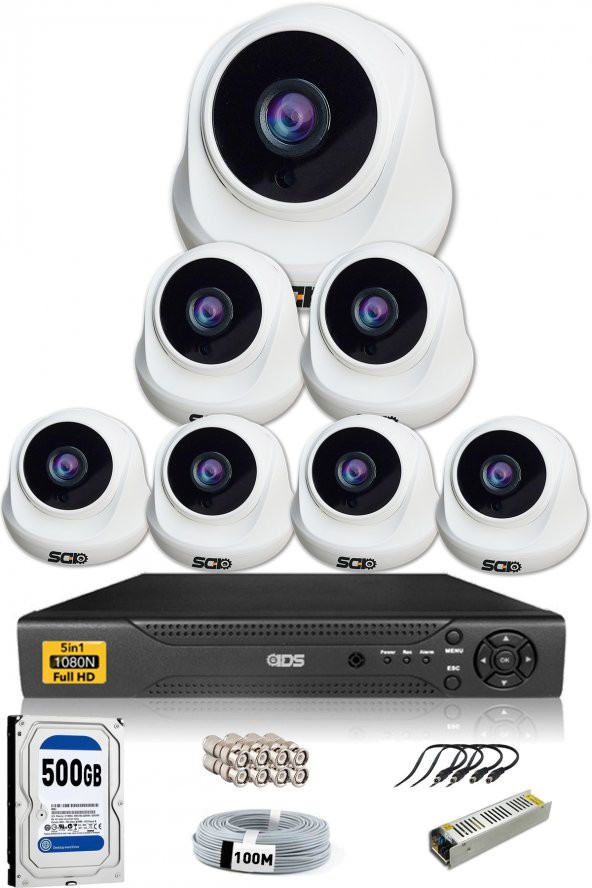 IDS - 7 Kameralı 5MP SONY Lensli 1080P FullHD Güvenlik Kamerası Sistemi - Cepten İzle - 500 İç