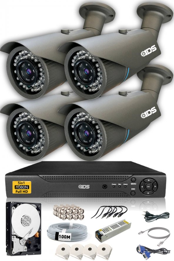 IDS - 4 Kameralı 5MP SONY Lensli 1080P FullHD Güvenlik Kamerası Sistemi - Cepten İzle - 250Dış
