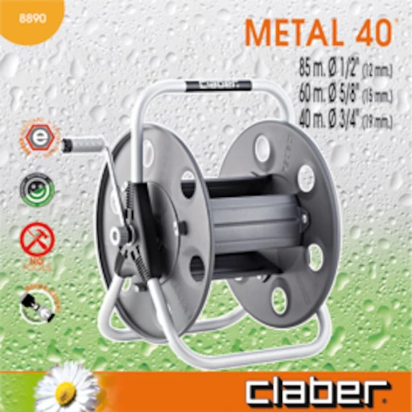 Claber 8890 Metal 40 Hortum Sarma Makarası - Resim 4