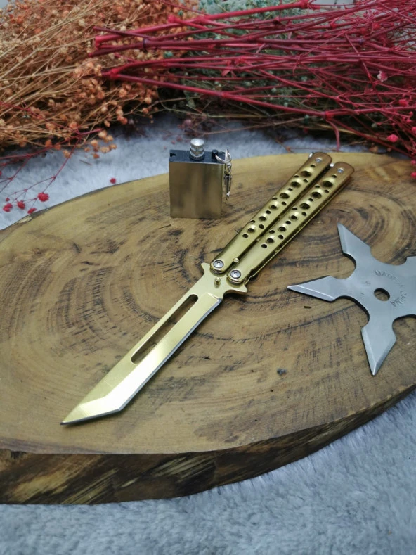 3 Parça Gold Renk Kelebek Çakı Seti  Paslanmaz Çelik